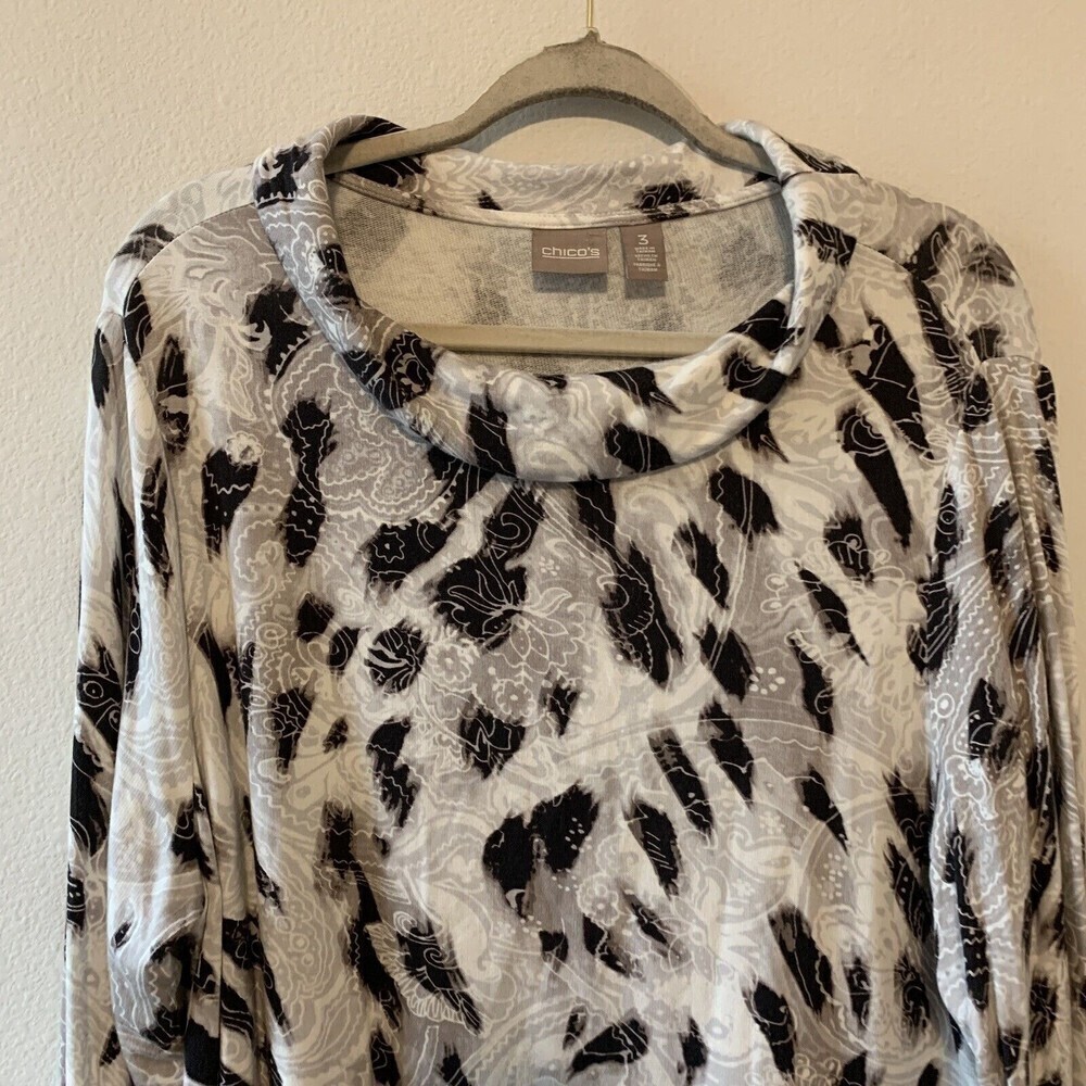 Chico's Womens Size Large Multicolor Printed Long Sleeve Stretch Blouse Top - Picture 2 of 6